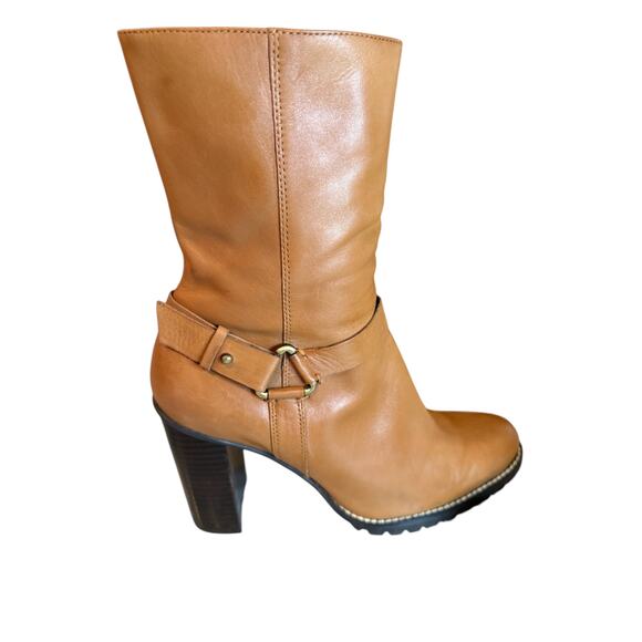Vintage Enzo Angiolini Carmel Leather Lug Sole Boots 7.5 - Picture 1 of 11